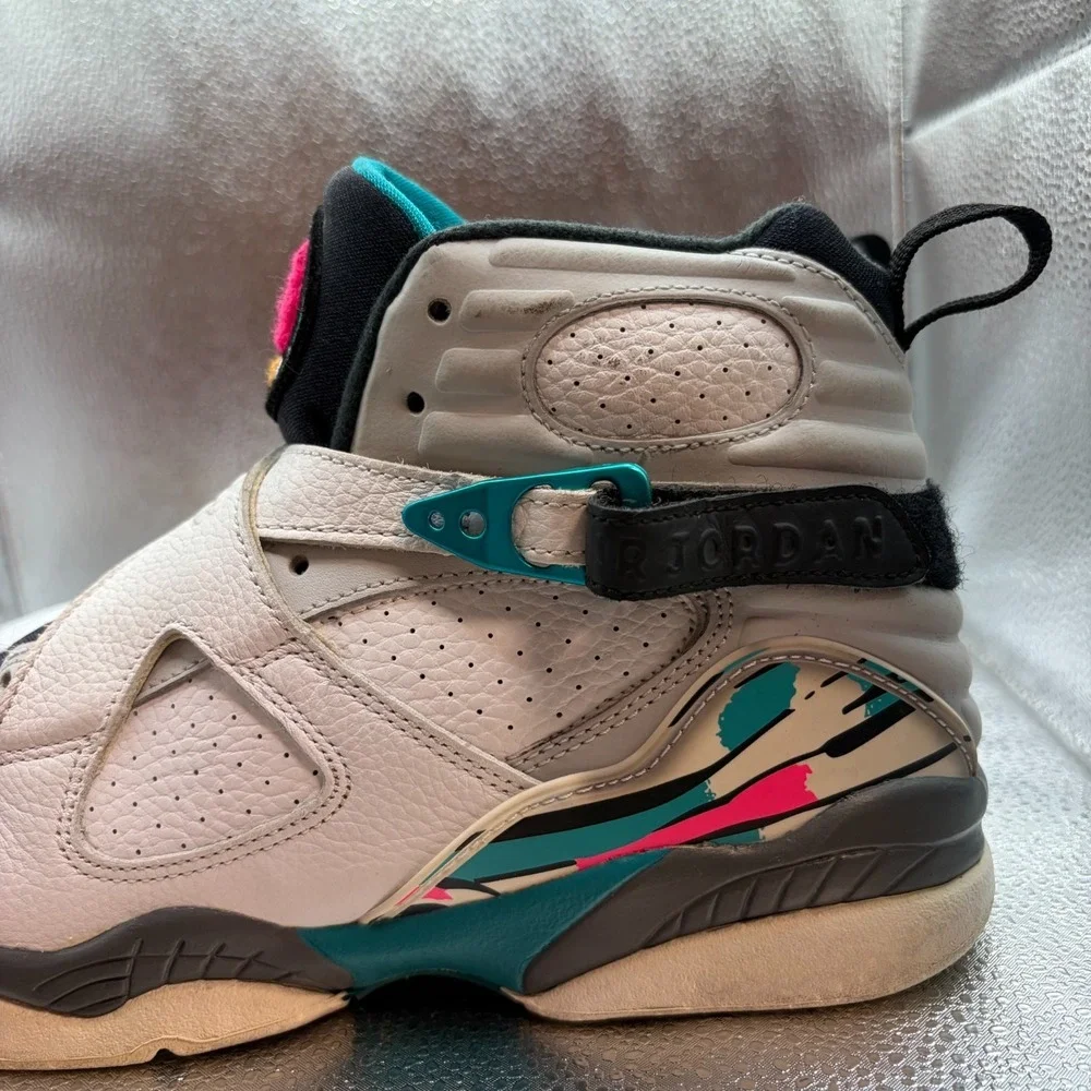Size 7Y Air Jordan 8 Retro South Beach White Turbo Green Kids Shoes 305368-113 - Picture 7 of 10